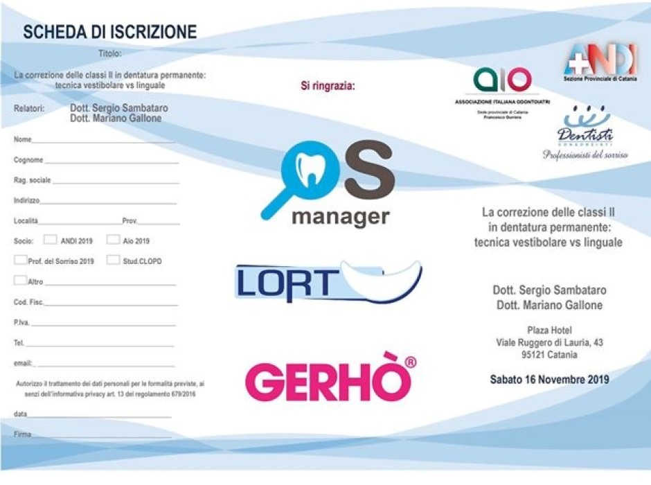 EVENTO CONGIUNTO AIO ANDI PROFESSIONISTI DEL SORRISO 16 NOVEMBRE 2019 DOTT. GALLONE DOTT. SAMBATARO